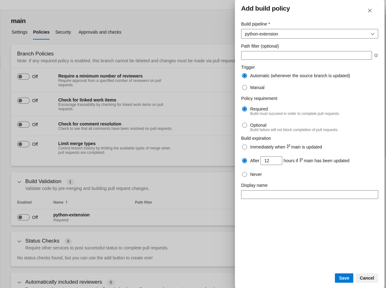 Azure build policy