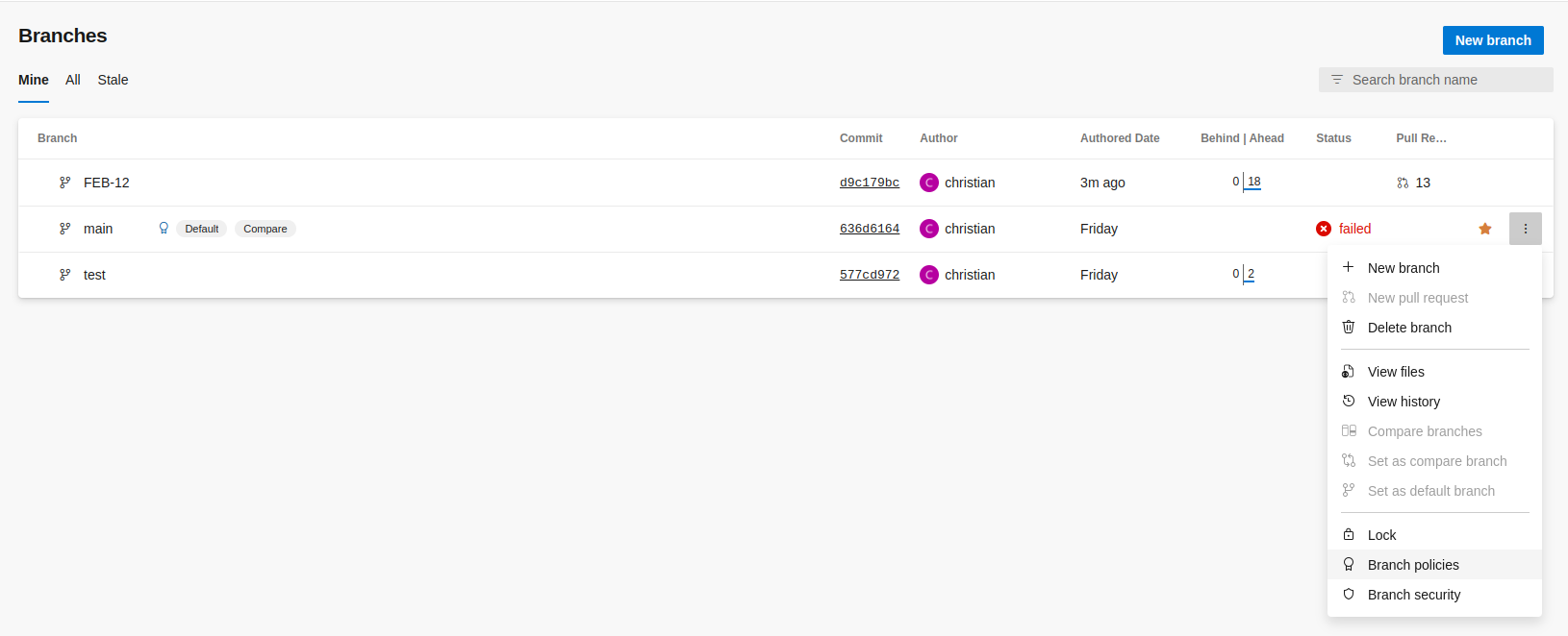 Azure Branch policies