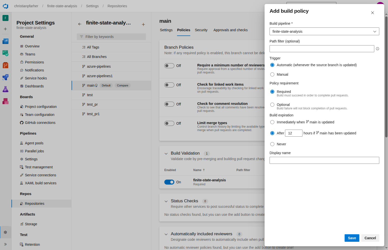 Azure build policy