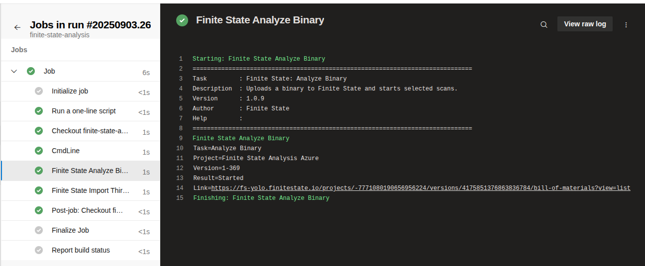 Azure pipeline log output